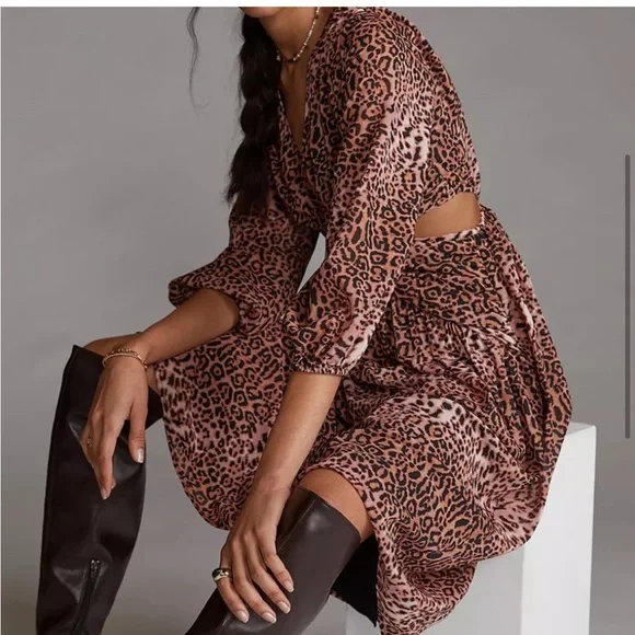Anthropologie x ranna gill cheetah print dress with side cutouts nwt - Picture 1 of 6